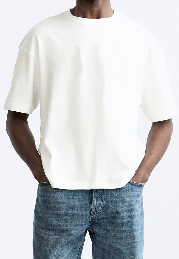 Men White T Shirt  Heavyweight Short Sleeve Crewneck